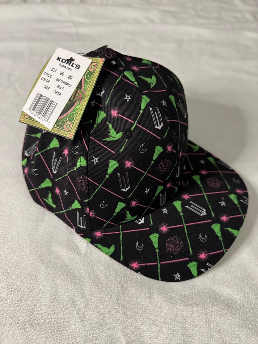 Bioworld Adult Black Cap with Pink & Green Magic Motif - Wicked